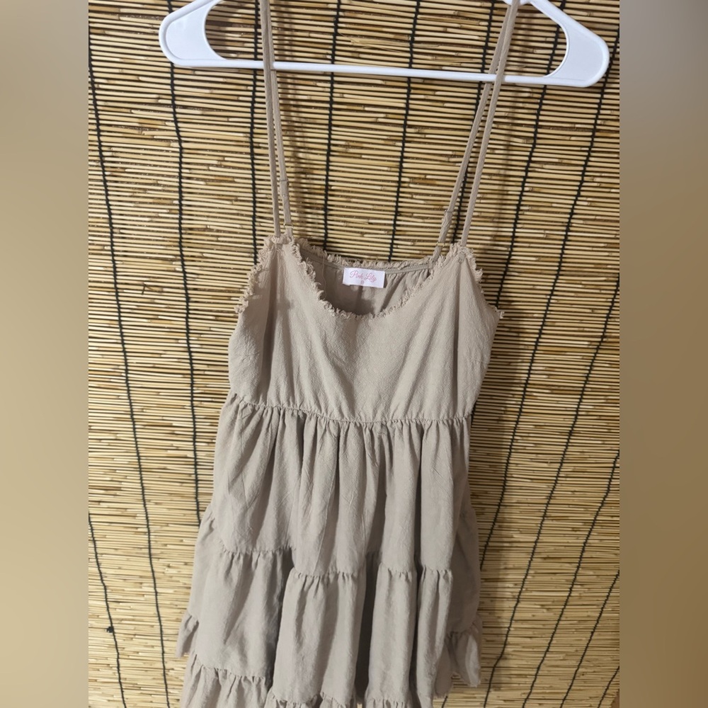Pink Lily Beige Tiered Kids Dress - Picture 2 of 4